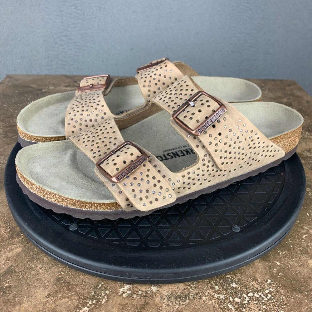 Birkenstock Sandals Womens 11 Arizona Avario Crafted Rivets Sandals Tan Leather